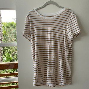 Gap Perfect T Crew Neck, Short-Sleeve T-Shirt  in Tan Stripe, Size L‎